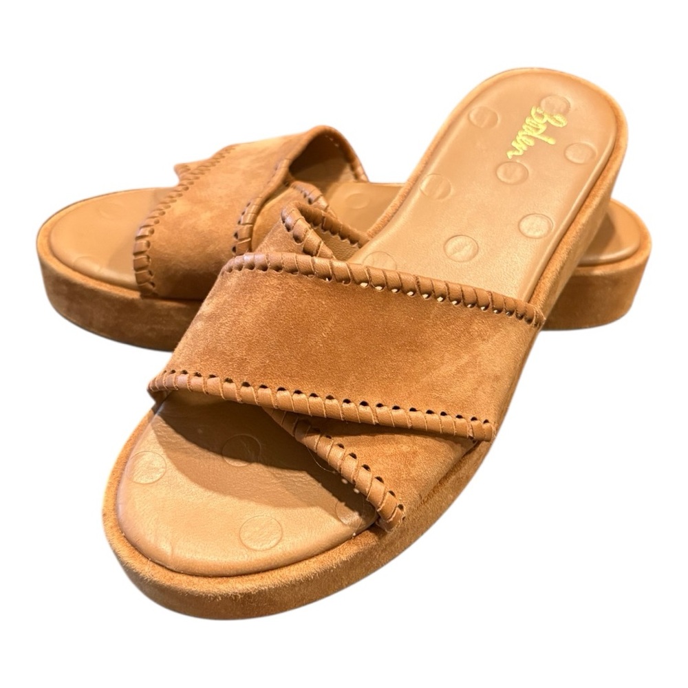 Boden Suede Platform Flatform Sandals Criss Cross Whipstitch Brown US 8 BBB3